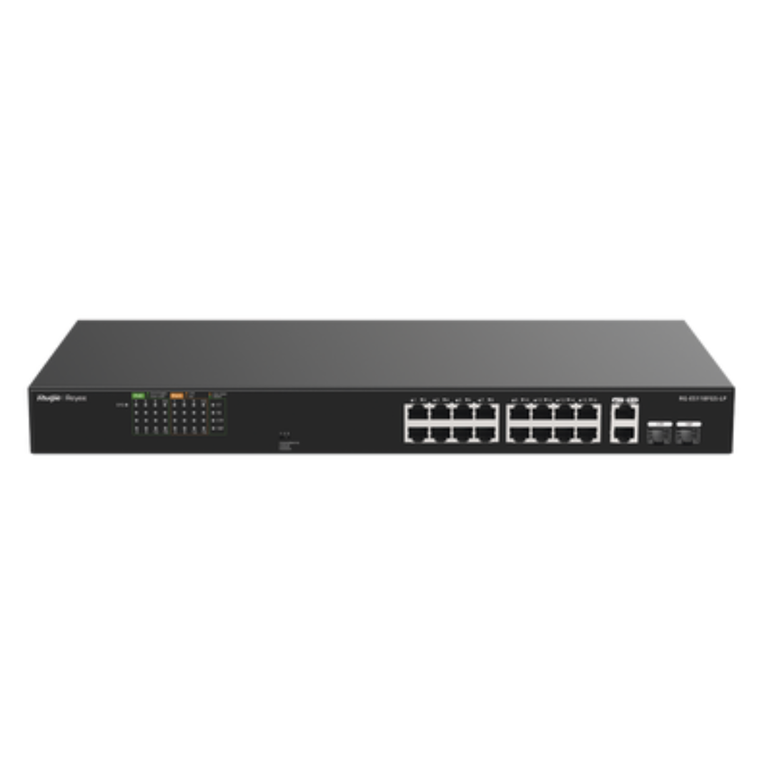 RGES118FGSLP(US) 6-Port 10/100 Mbps Unmanaged PoE Switch with 2 Gigabit Ports, visible on Ruijie Cloud, featuring a high-quality design and a 120W PoE budget
