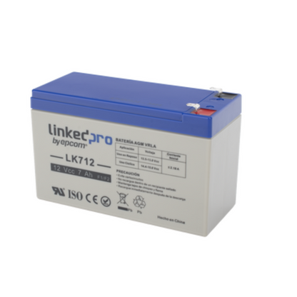 Backup battery / 12 V, 7 Ah / UL / AGM-VRLA technology / For use in electronic equipment Intrusion alarms / Fire / Access control / Video Surveillance / F1 terminals. Model: LK712