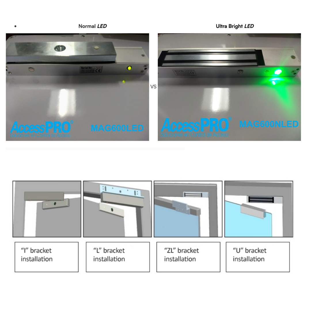 Single Door Magnetic Lock 600Lb / Anti-Residual Magnetism Design / Lock Status sensor / LED ultra bright / UL - Model: MAG600NLED-UL