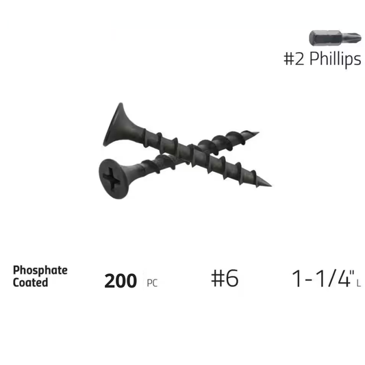 #6 x 1-1/4 in. #2 Phillips Bugle Head Coarse Thread Sharp Point Drywall Screws 100 Pcs. Bag