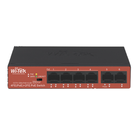 PoE Switch Ideal for CCTV with 6 FE Ports, 4 of which are PoE+ with transmission up to 250m, Port Isolation Function, PoE Watchdog Detects that Reboots Unresponsive PoE-powered Device