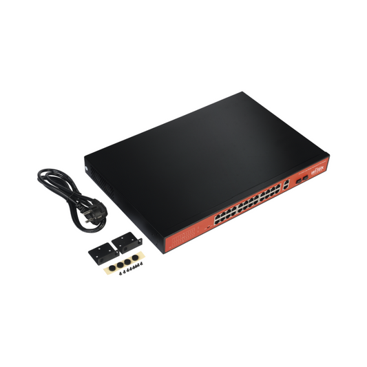 Wi-Tek WI-PS526G | 26-Port Long-Range PoE Switch – 24×10/100 + 2×Gigabit Combo SFP, 250 W