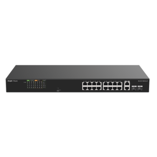 RGES118FGSLP(US) 6-Port 10/100 Mbps Unmanaged PoE Switch with 2 Gigabit Ports, visible on Ruijie Cloud, featuring a high-quality design and a 120W PoE budget