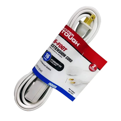 Hyper Tough 6FT 16AWG 2 Prong White Indoor Household Extension Cord, 13 amps