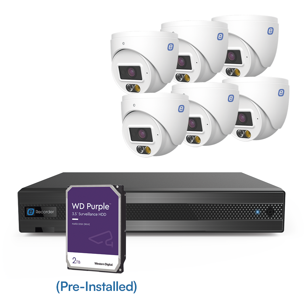 Kit  IP 8 Canales 8MP EPCOM – 6 Cámaras Turret Doble Luz 4MP + HDD WD Purple 2TB XK84DL-GEN3
